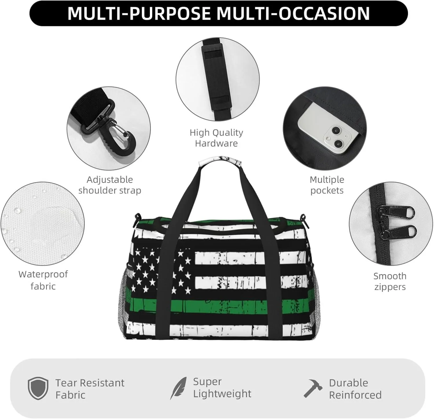 American Flag Travel Duffel Bag Large Foldable Waterproof Overnight Bag For Beach Swim Bags Pool Sports Gym