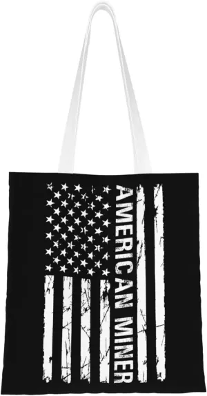American Miner Flag Tote Bag for Women Canvas Shopping Bags Reusable Beach Bag Grocery Bags Tote Shoulder Bag Gift Bags