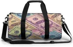 American Money Colorful Bill Dollars Gym Bag Cylindrical Sports Bag Travel Duffel Bag with Shoulder Strap