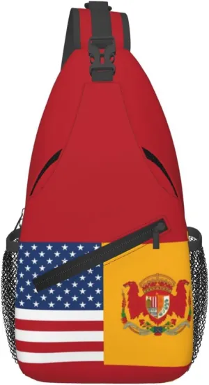 American Spain Flag Crossbody Bags for Men Women Fashion Sling Backpack Casual Chest Bag Travel Hiking Daypack