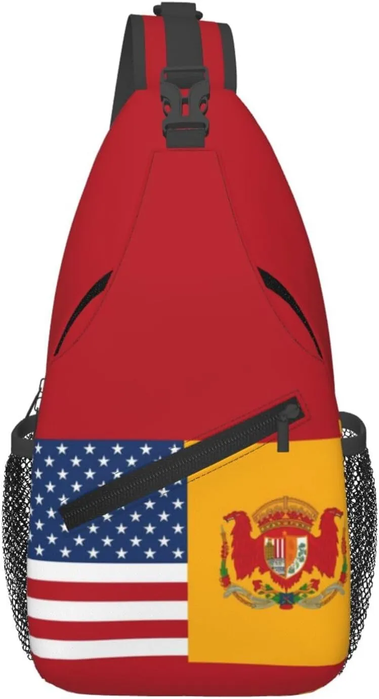 American Spain Flag Crossbody Bags for Men Women Fashion Sling Backpack Casual Chest Bag Travel Hiking Daypack