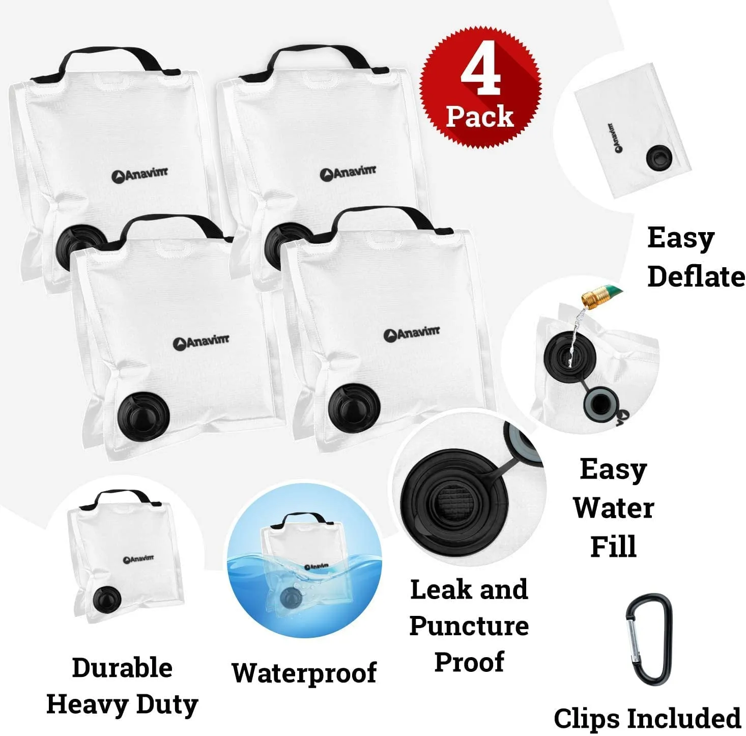 Anavim Heavy Duty Water Weight Bag Saddle Design 4 Pack Photo Video Studio Stand, Backyard, Outdoor Patio, Sports (White) Patent Pending
