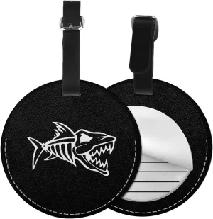 Anger Fish Skeletons Round Leather Luggage tag 3.7in, Suitable for Travel Bags, Backpacks, etc