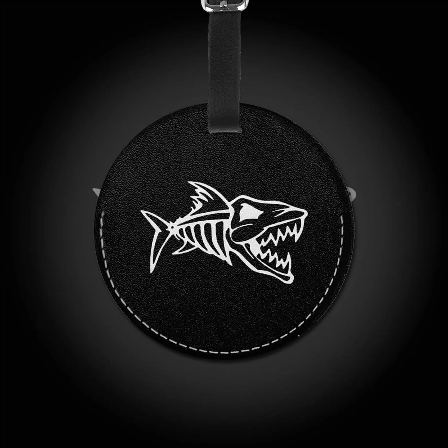 Anger Fish Skeletons Round Leather Luggage tag 3.7in, Suitable for Travel Bags, Backpacks, etc