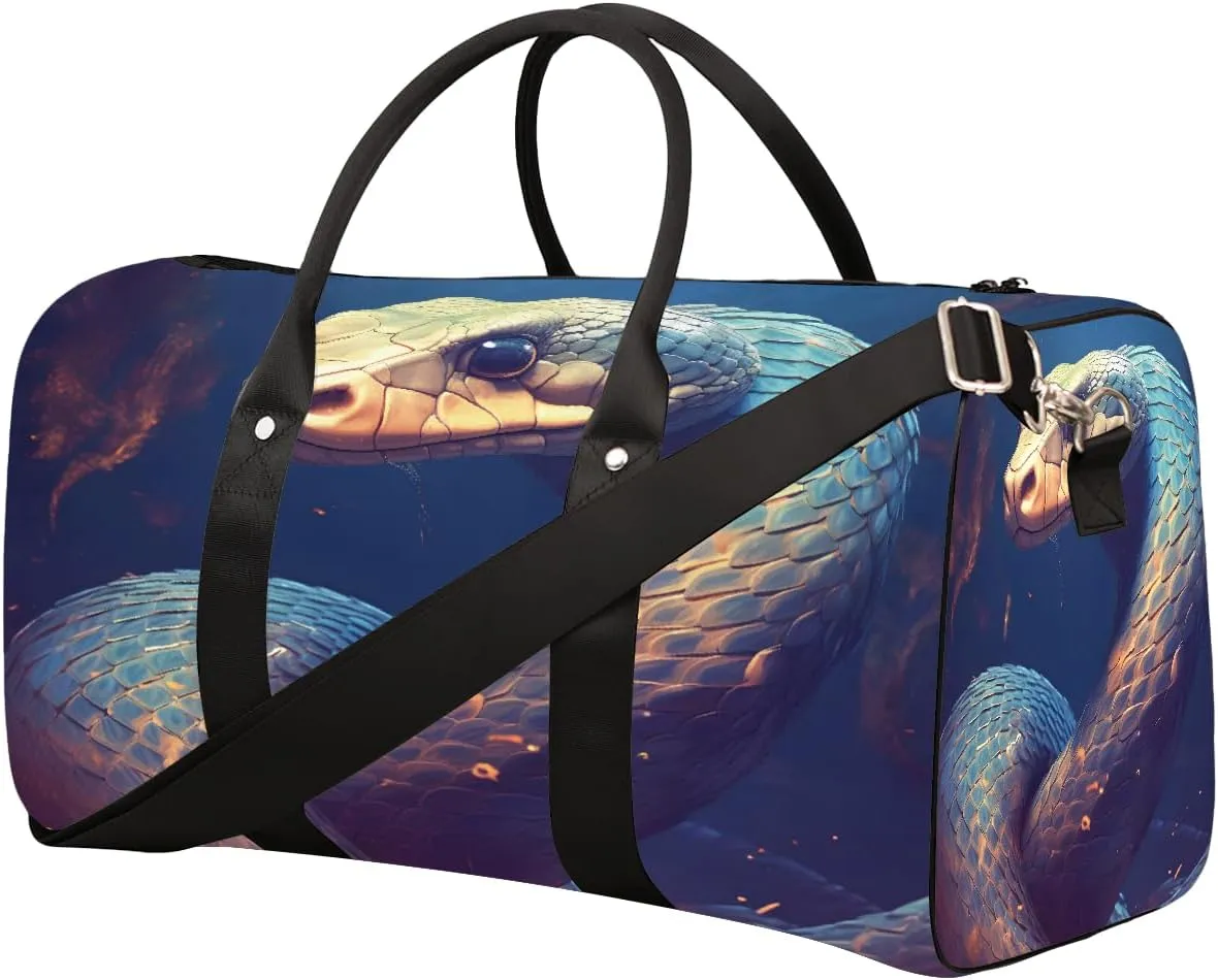 Animal Snake Cool Travel Duffel Bag for Women Men Small Sport Gym Bag Waterproof Weekender Overnight Lightweight Carry on Foldable Gym Bag for Training Swim Yoga Traveling Handbag