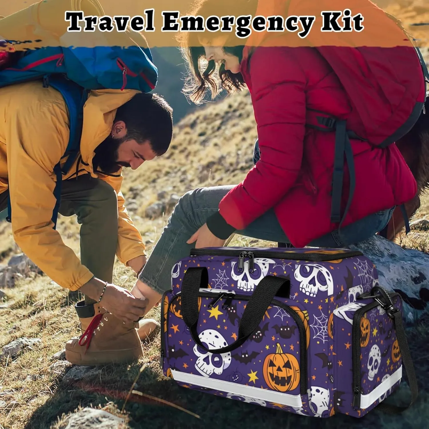 Anti-Scratch Duffle Bag for Travel 25x17.7x11.2 Inch - Waterproof Duffel Bag for Camping Fitness, Durable EMS Gear for First Responders Halloween Skull Bat Pumpkin