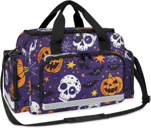 Anti-Scratch Duffle Bag for Travel 25x17.7x11.2 Inch - Waterproof Duffel Bag for Camping Fitness, Durable EMS Gear for First Responders Halloween Skull Bat Pumpkin