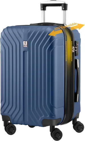 AnyZip Expandable Carry On Luggage, 20 Inch Hard Shell Travel Suitcase,Rolling Lightweight Suitcases with Wheels TSA Lock (Blue)