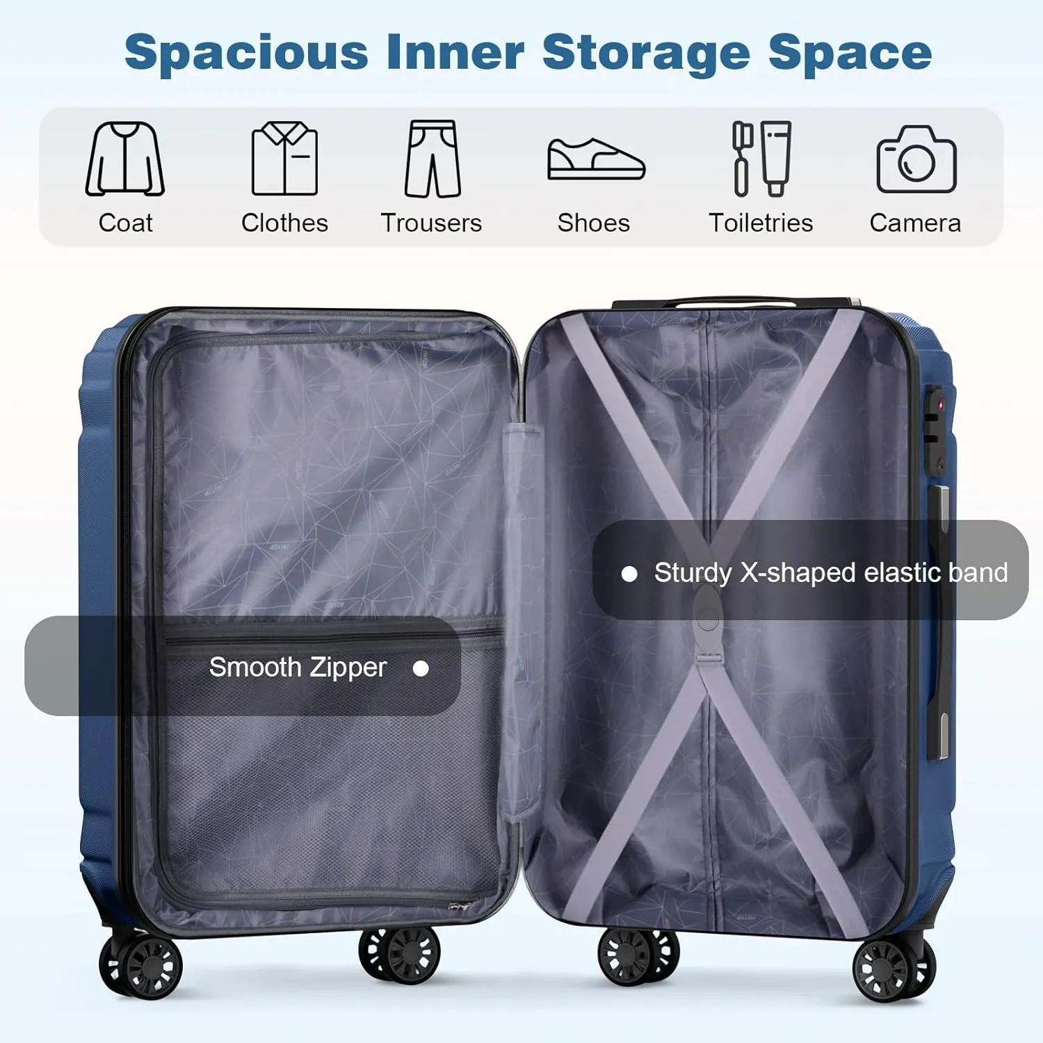 AnyZip Expandable Carry On Luggage, 20 Inch Hard Shell Travel Suitcase,Rolling Lightweight Suitcases with Wheels TSA Lock (Blue)