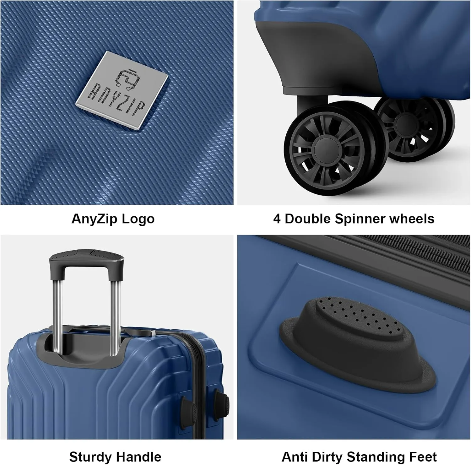 AnyZip Expandable Carry On Luggage, 20 Inch Hard Shell Travel Suitcase,Rolling Lightweight Suitcases with Wheels TSA Lock (Blue)