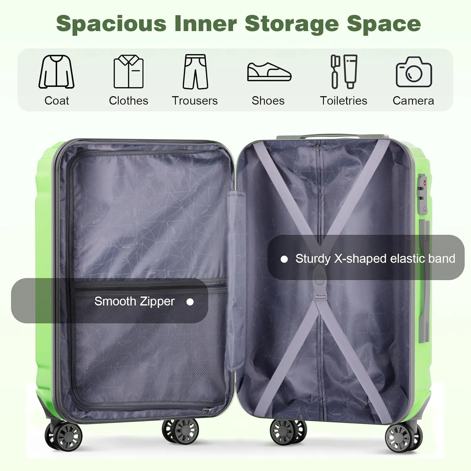 AnyZip Expandable Carry On Luggage, 20 Inch Hard Shell Travel Suitcase,Rolling Lightweight Suitcases with Wheels TSA Lock (LightGreen)