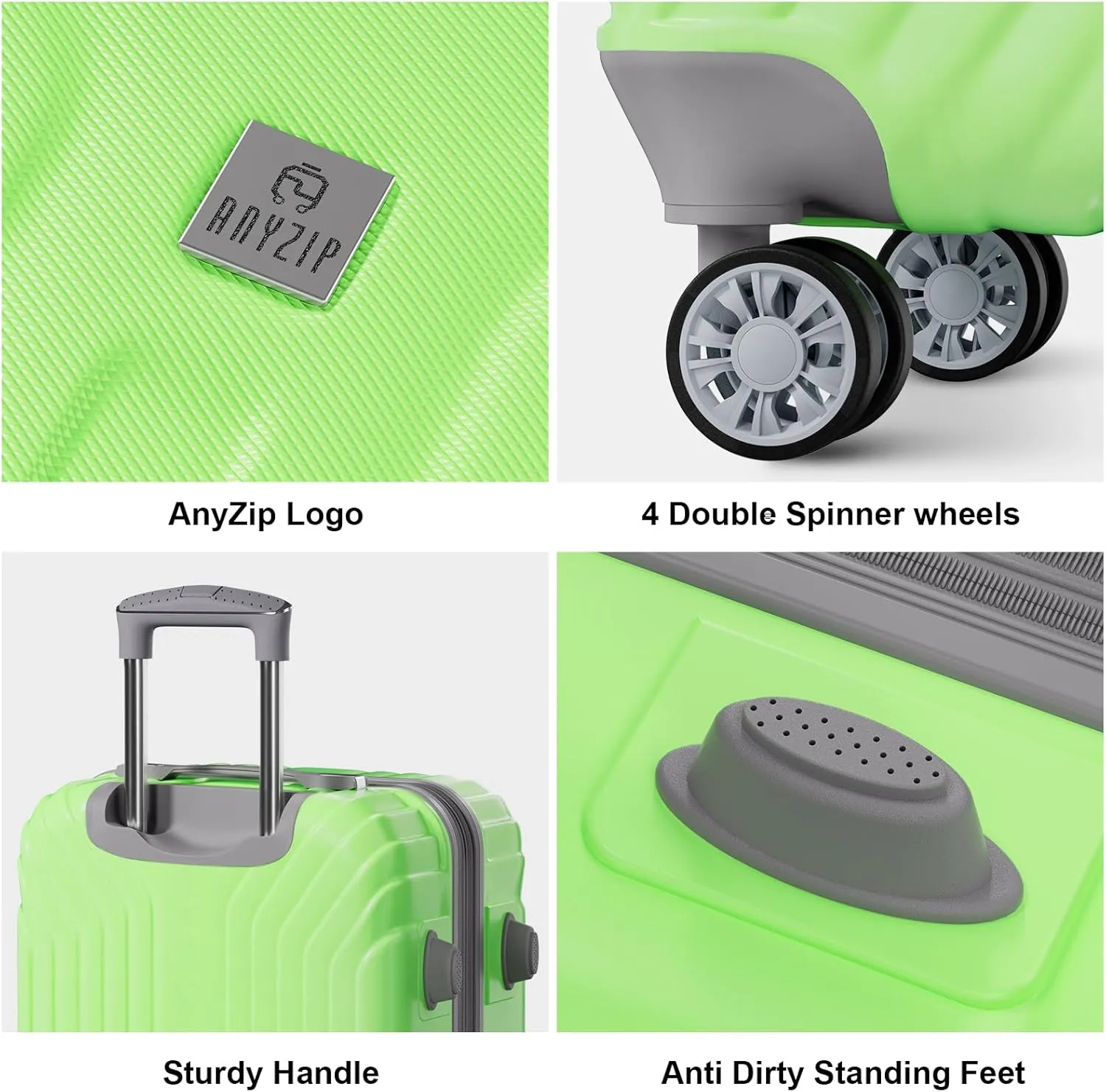 AnyZip Expandable Carry On Luggage, 20 Inch Hard Shell Travel Suitcase,Rolling Lightweight Suitcases with Wheels TSA Lock (LightGreen)