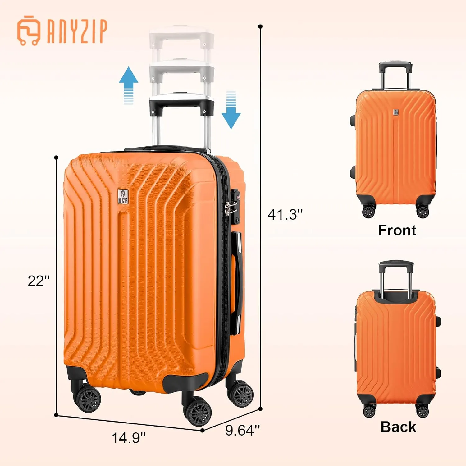AnyZip Expandable Carry On Luggage, 20 Inch Hard Shell Travel Suitcase,Rolling Lightweight Suitcases with Wheels TSA Lock (Orange)
