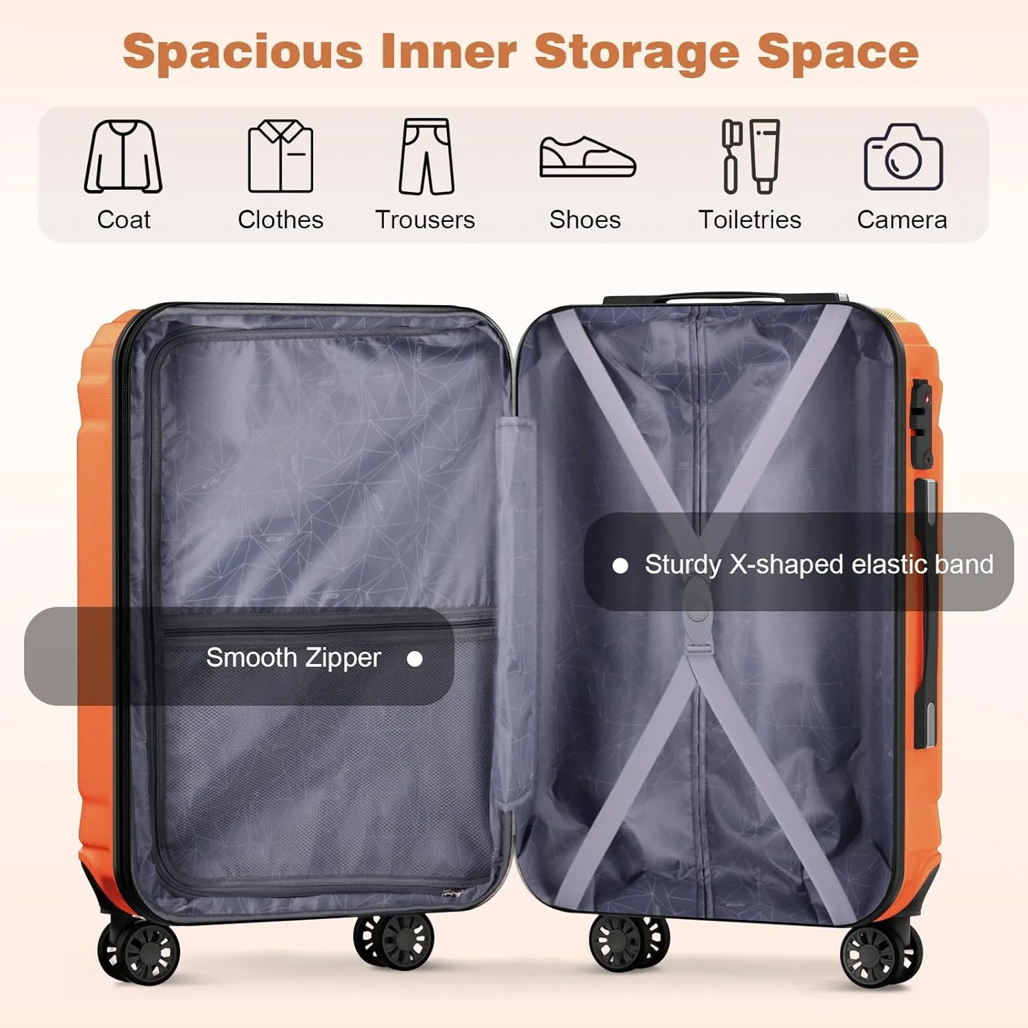 AnyZip Expandable Luggage, 24 Inch Hard Shell Checked Suitcase, Rolling Lightweight Travel Suitcases with Wheels TSA Lock (Orange)