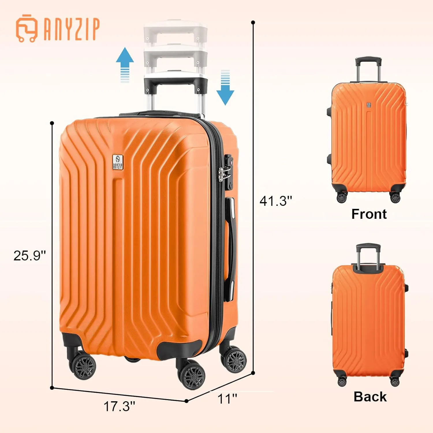 AnyZip Expandable Luggage, 24 Inch Hard Shell Checked Suitcase, Rolling Lightweight Travel Suitcases with Wheels TSA Lock (Orange)