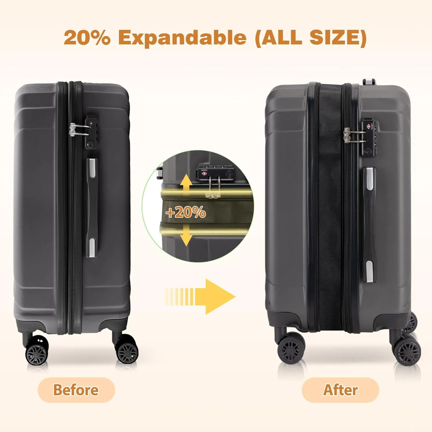 AnyZip Expandable Luggage, 28 Inch Large Hard Shell Checked Suitcase, Rolling Lightweight Travel Suitcases with Wheels TSA Lock (Grey)