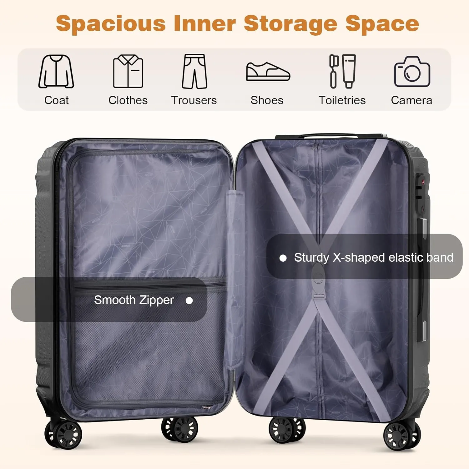 AnyZip Expandable Luggage, 28 Inch Large Hard Shell Checked Suitcase, Rolling Lightweight Travel Suitcases with Wheels TSA Lock (Grey)