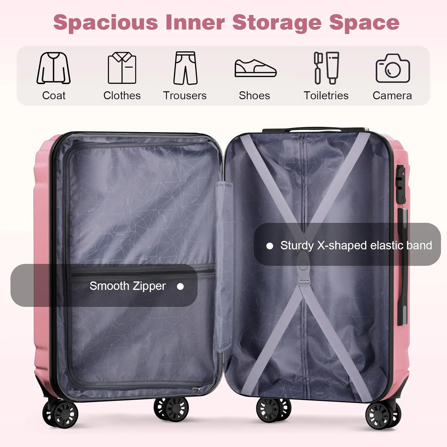 AnyZip Expandable Luggage, 28 Inch Large Hard Shell Checked Suitcase, Rolling Lightweight Travel Suitcases with Wheels TSA Lock (Pink)
