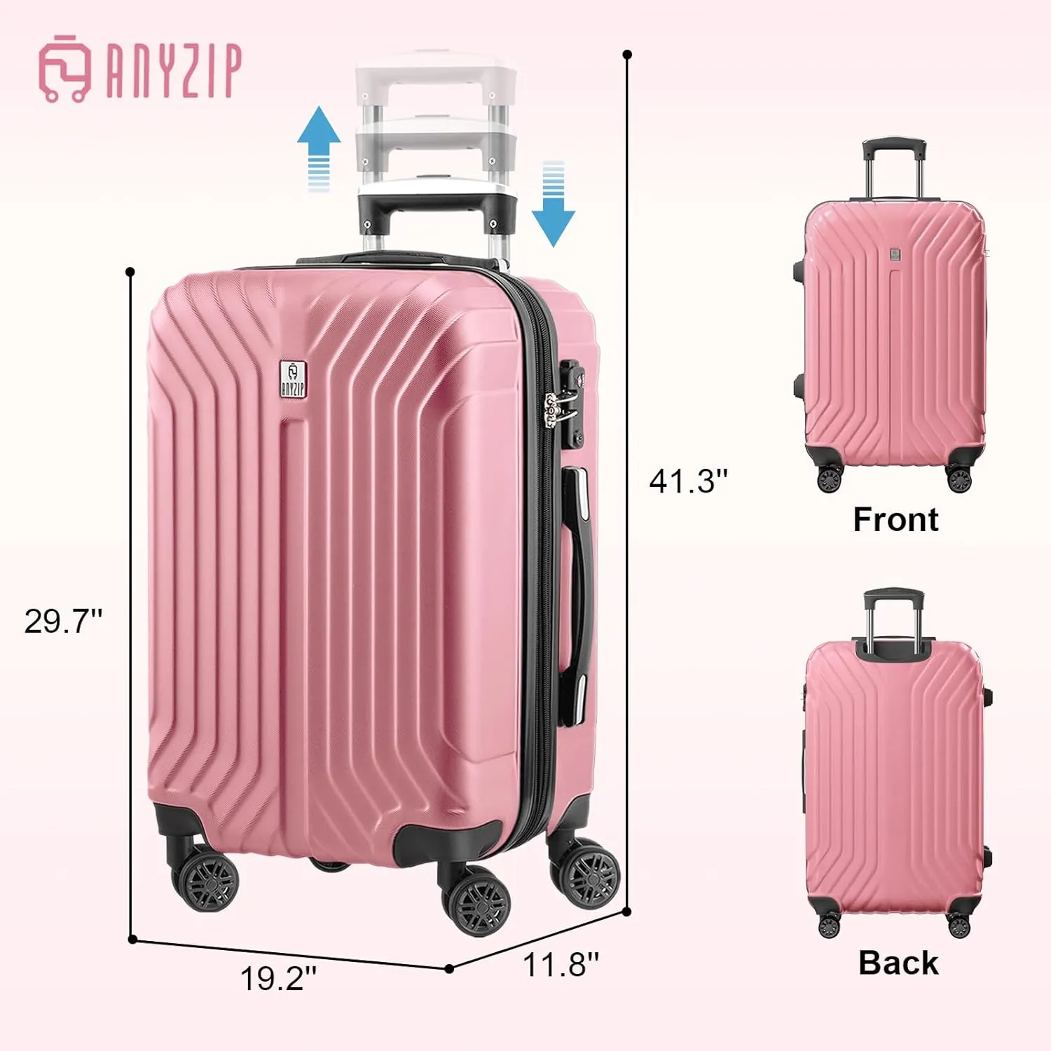 AnyZip Expandable Luggage, 28 Inch Large Hard Shell Checked Suitcase, Rolling Lightweight Travel Suitcases with Wheels TSA Lock (Pink)