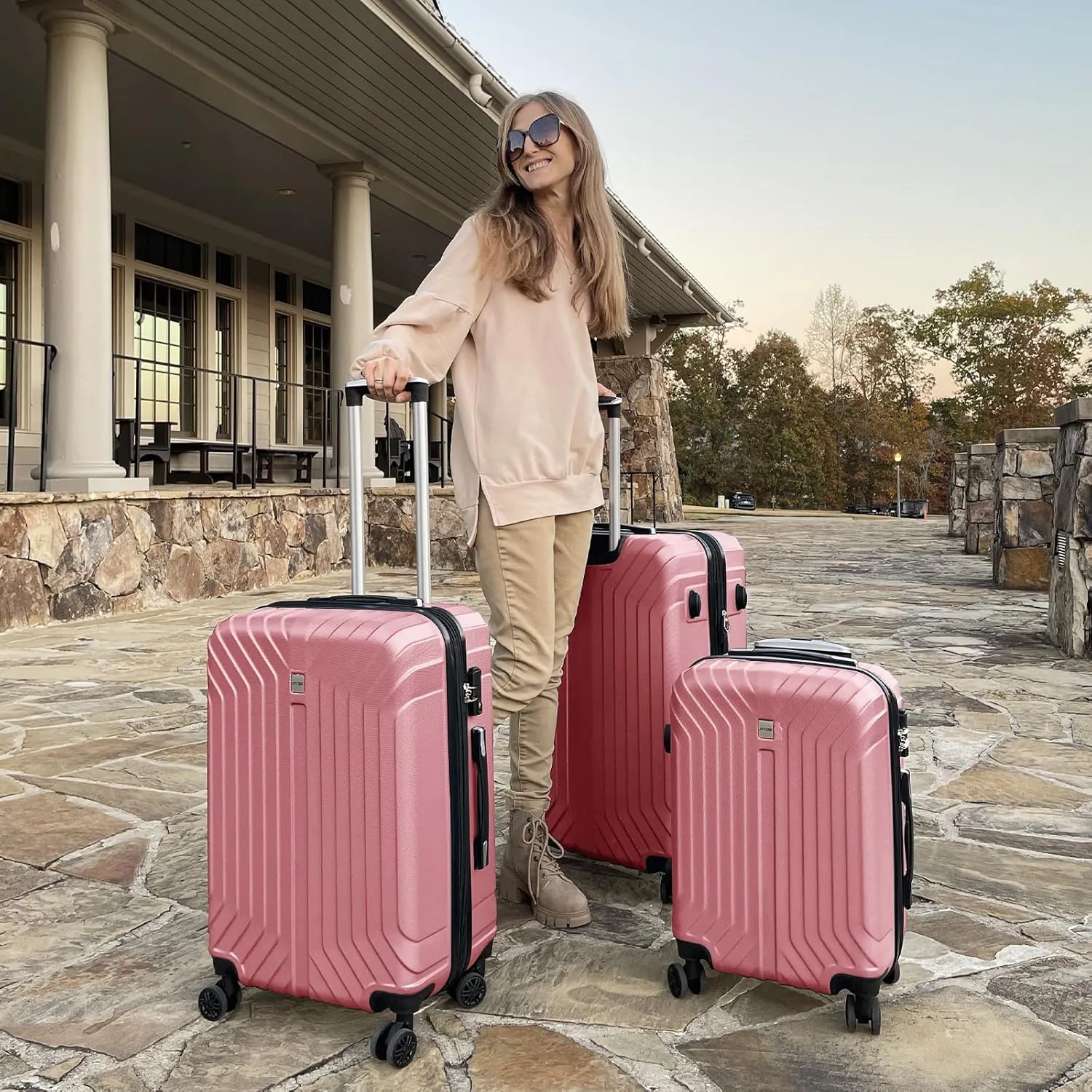 AnyZip Expandable Luggage, 28 Inch Large Hard Shell Checked Suitcase, Rolling Lightweight Travel Suitcases with Wheels TSA Lock (Pink)