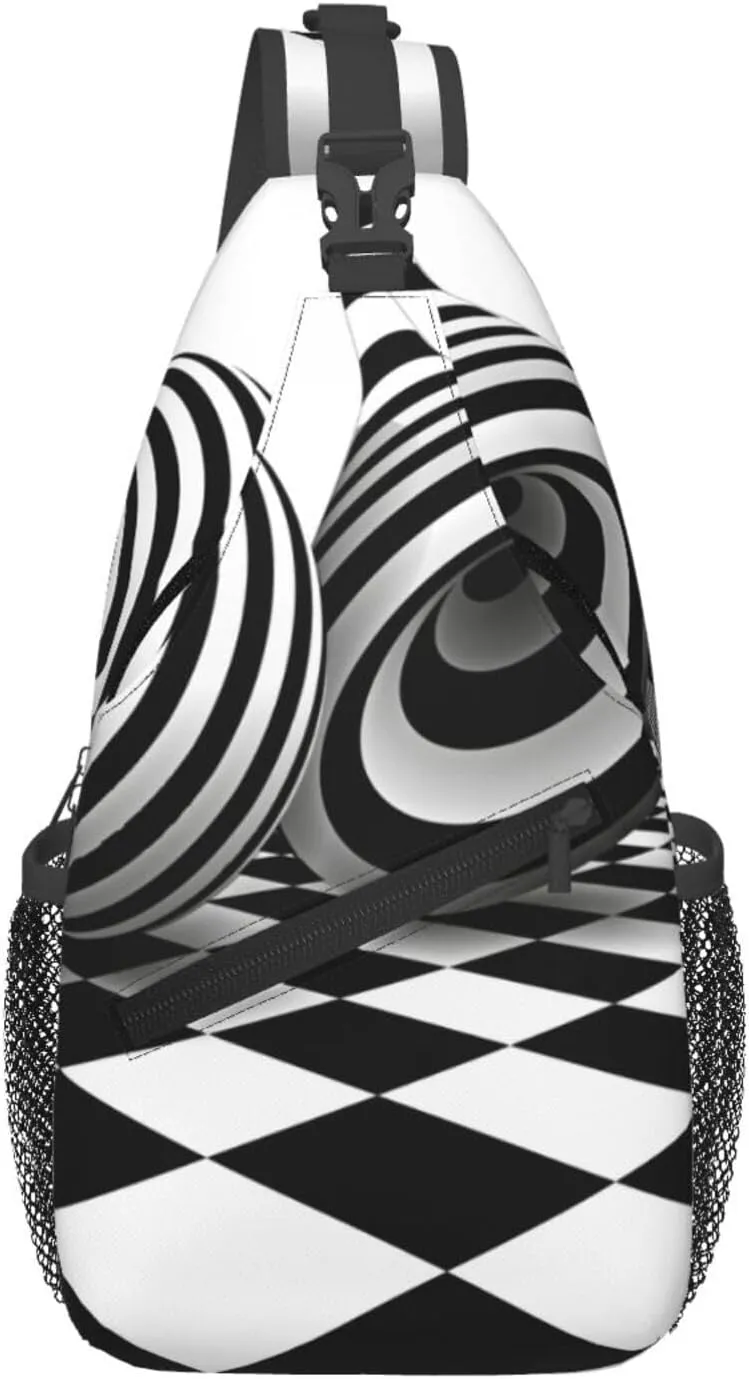 Art Black White Optical Illusion Sling Backpack Chest Bag Fashion Crossbody Shoulder Bags Casual Daypack For Men Women