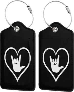 ASL (American Sign Language) I Love You Luggage Tags for Travel, Stainless Steel & Leather, Personalized Engraved, Durable Bag Tags 1