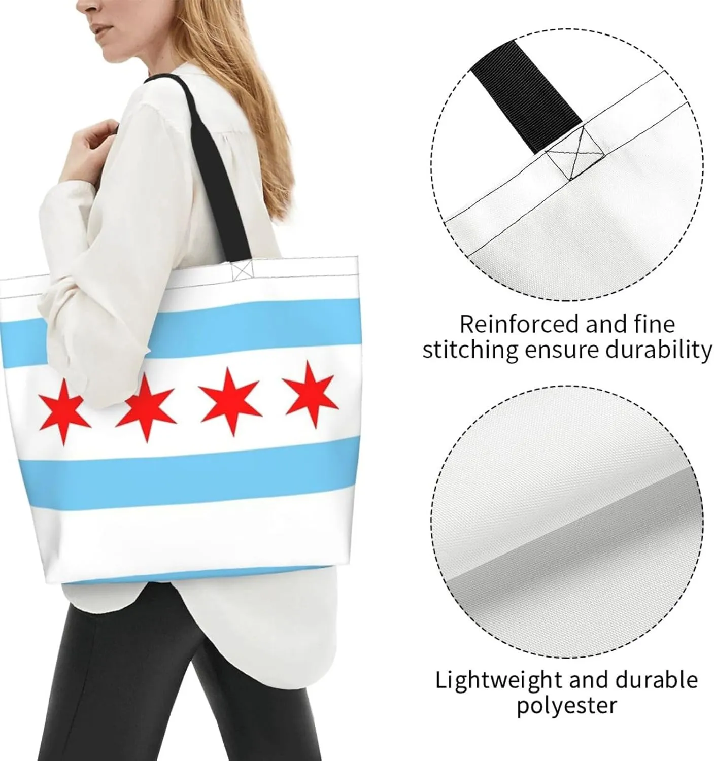 ASYG Cute Flag Tote Bag Large Women Casual Shoulder Bag Handbag Reusable Patriotic Shopping Grocery Bag