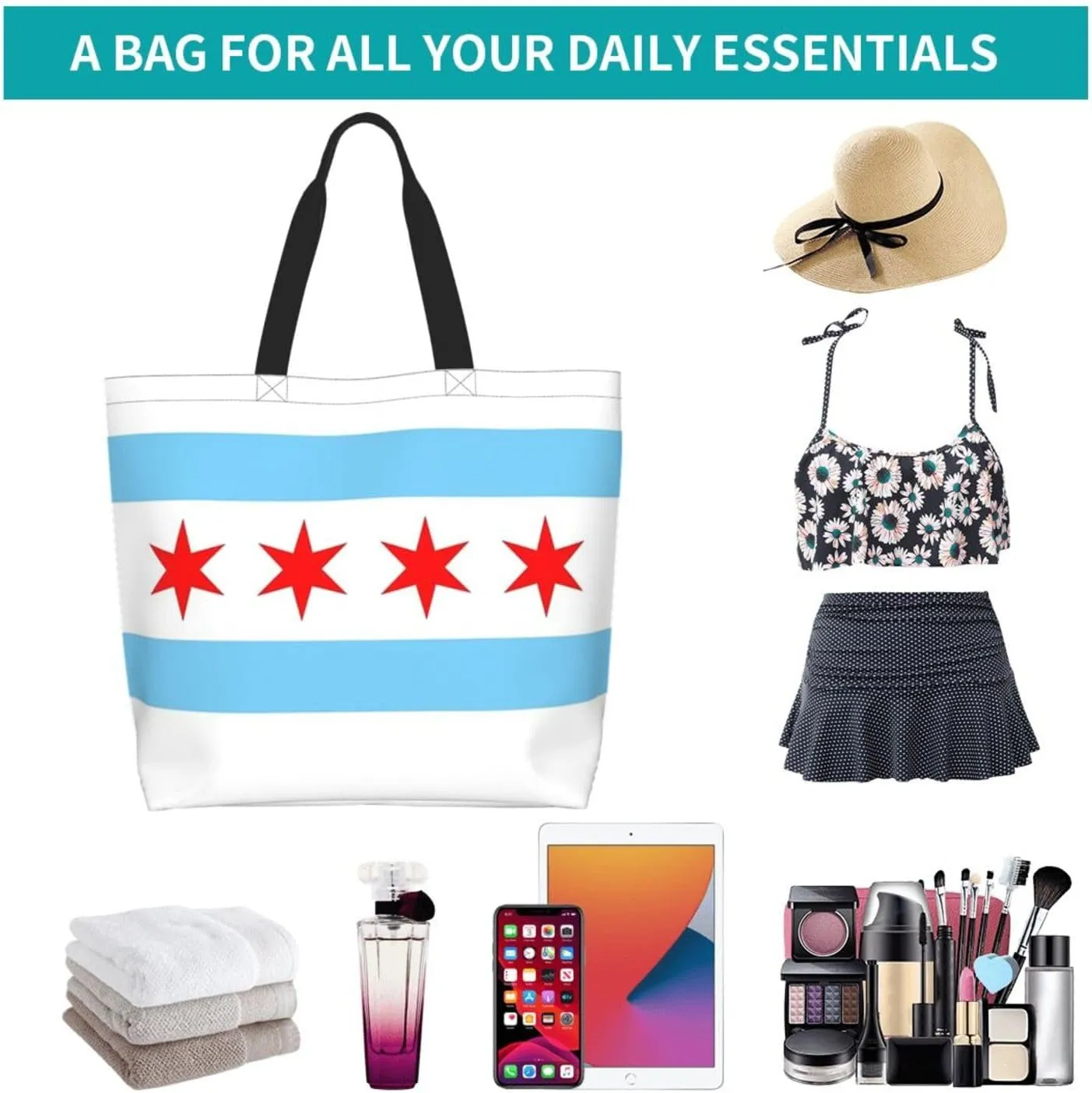 ASYG Cute Flag Tote Bag Large Women Casual Shoulder Bag Handbag Reusable Patriotic Shopping Grocery Bag