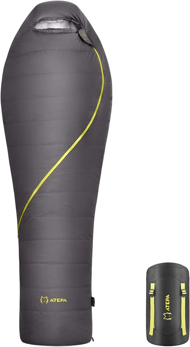 ATEPA Mummy Sleeping Bag for Adults, Lightweight Cold Weather Compact Packable Waterproof Sleeping Bag with Compression Sack for Backpaking Camping Hiking, Black
