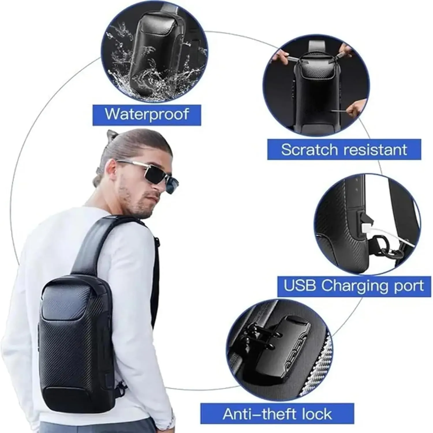 Auricz Sling Bag, New Carbon Fiber Streamline Anti-Theft Sling Bags, Waterproof Men's Chest Bag Shoulder Bags