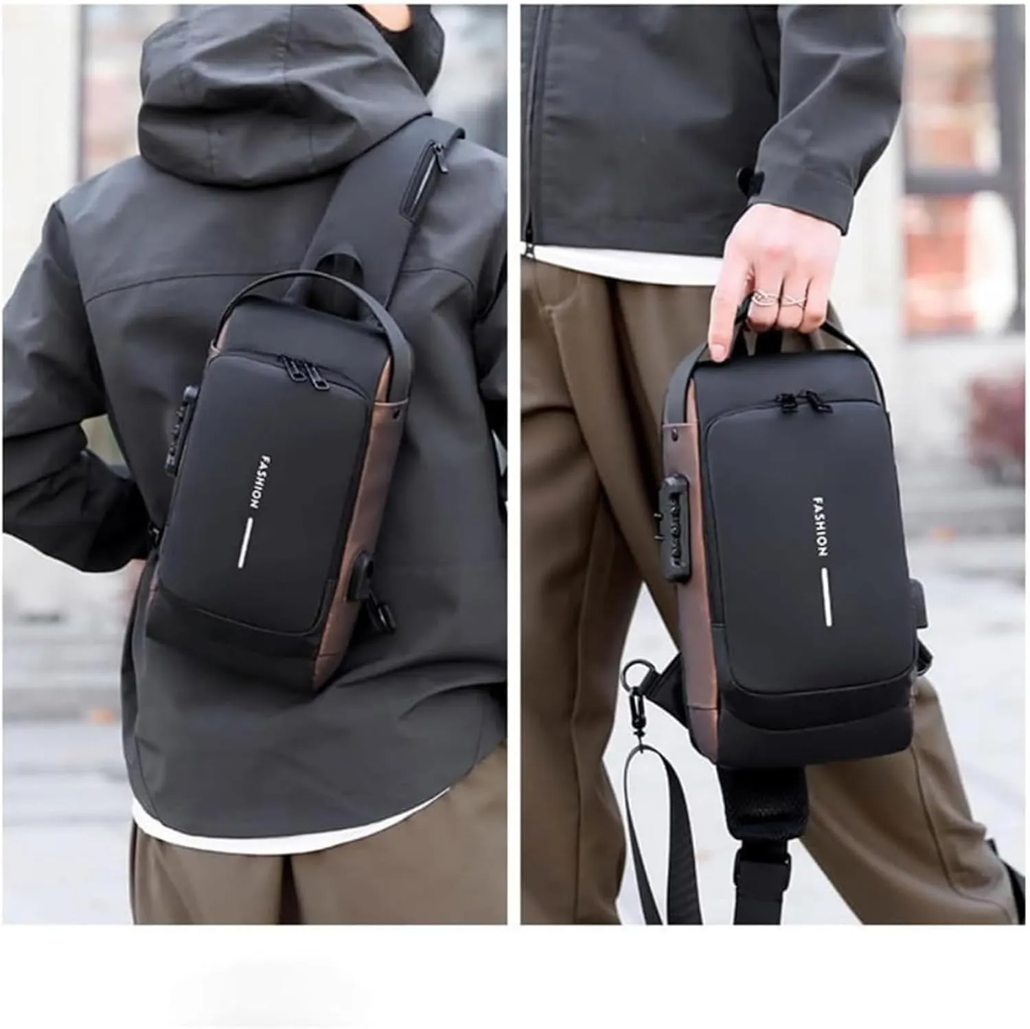 Auricz Sling Bag, New Carbon Fiber Streamline Anti-Theft Sling Bags, Waterproof Men's Chest Bag Shoulder Bags