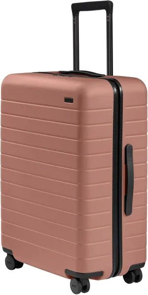Away Medium Checked Luggage, Lightweight Hard Shell Suitcase with Spinner Wheels, Durable Rolling Luggage, TSA Lock, 26 Inch, Clay Pink