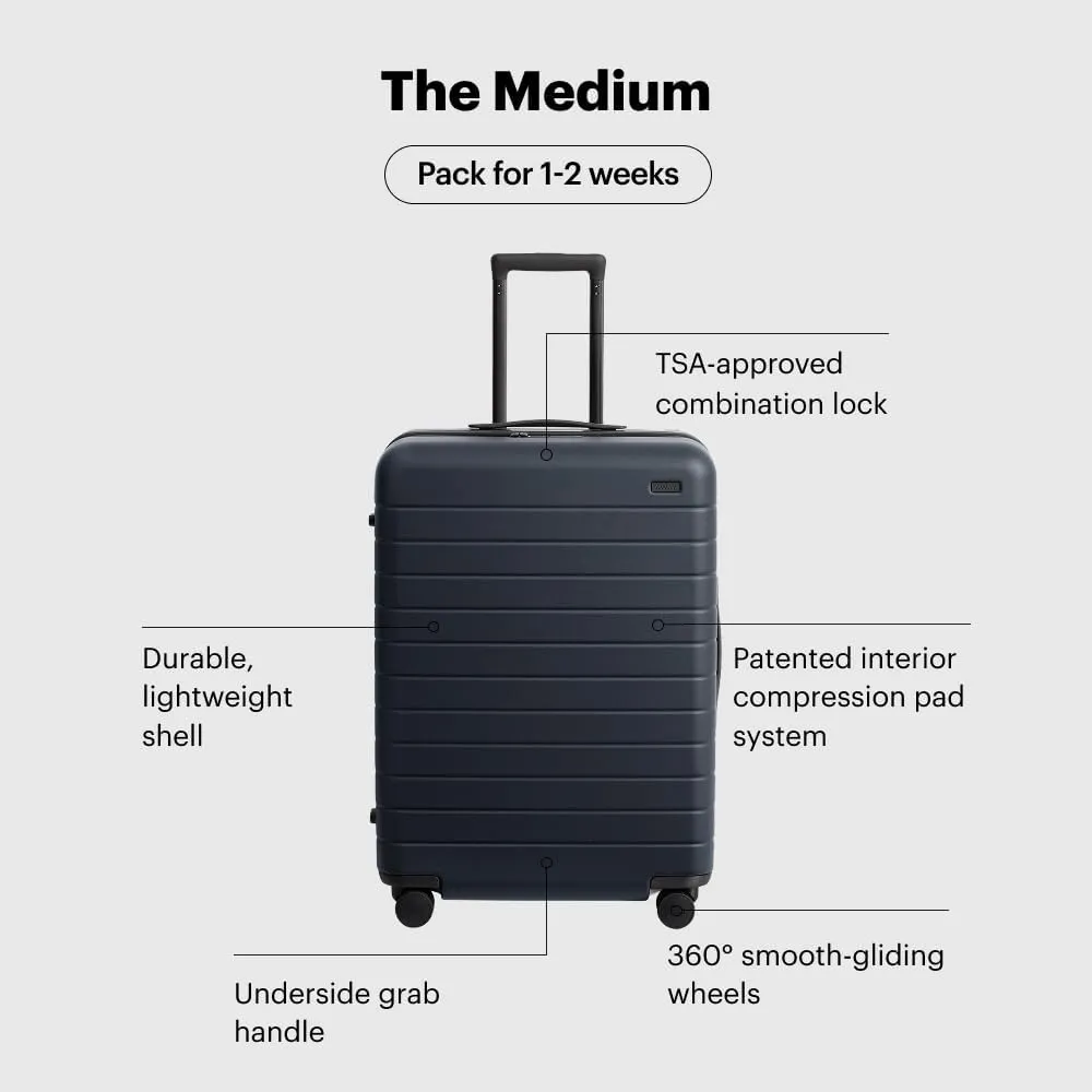Away Medium Checked Luggage, Lightweight Hard Shell Suitcase with Spinner Wheels, Durable Rolling Luggage, TSA Lock, 26 Inch, Clay Pink
