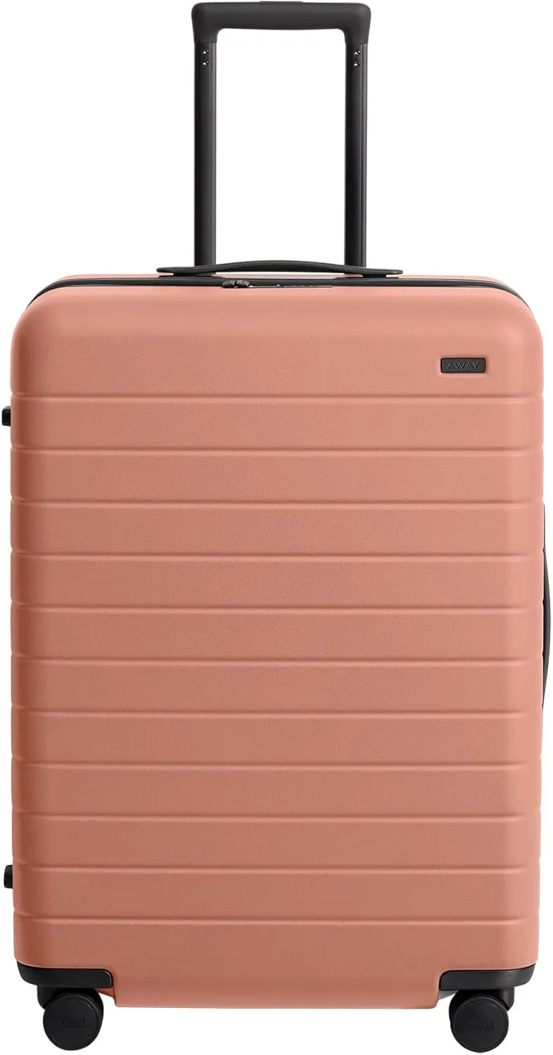 Away Medium Checked Luggage, Lightweight Hard Shell Suitcase with Spinner Wheels, Durable Rolling Luggage, TSA Lock, 26 Inch, Clay Pink