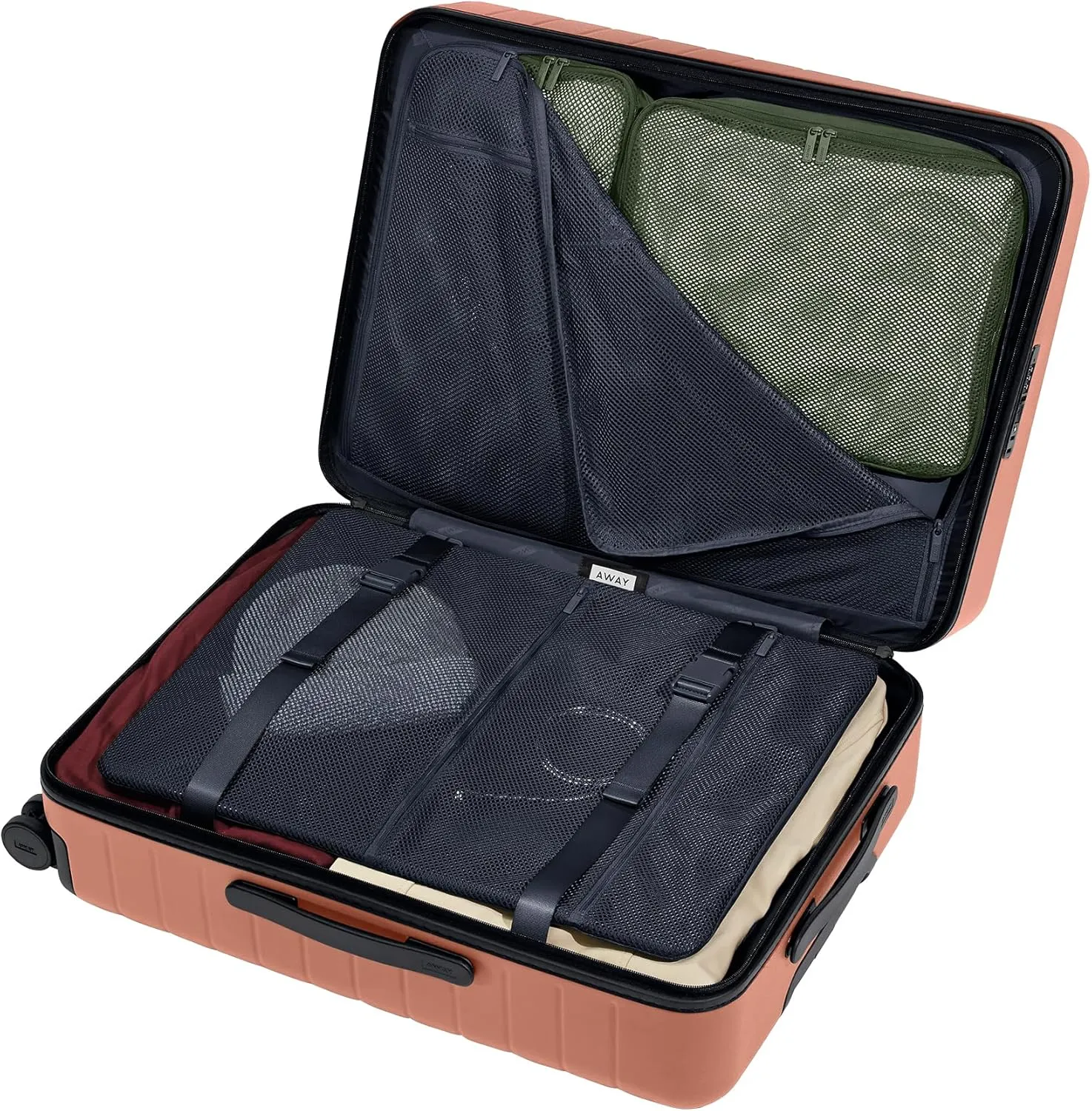 Away Medium Checked Luggage, Lightweight Hard Shell Suitcase with Spinner Wheels, Durable Rolling Luggage, TSA Lock, 26 Inch, Clay Pink