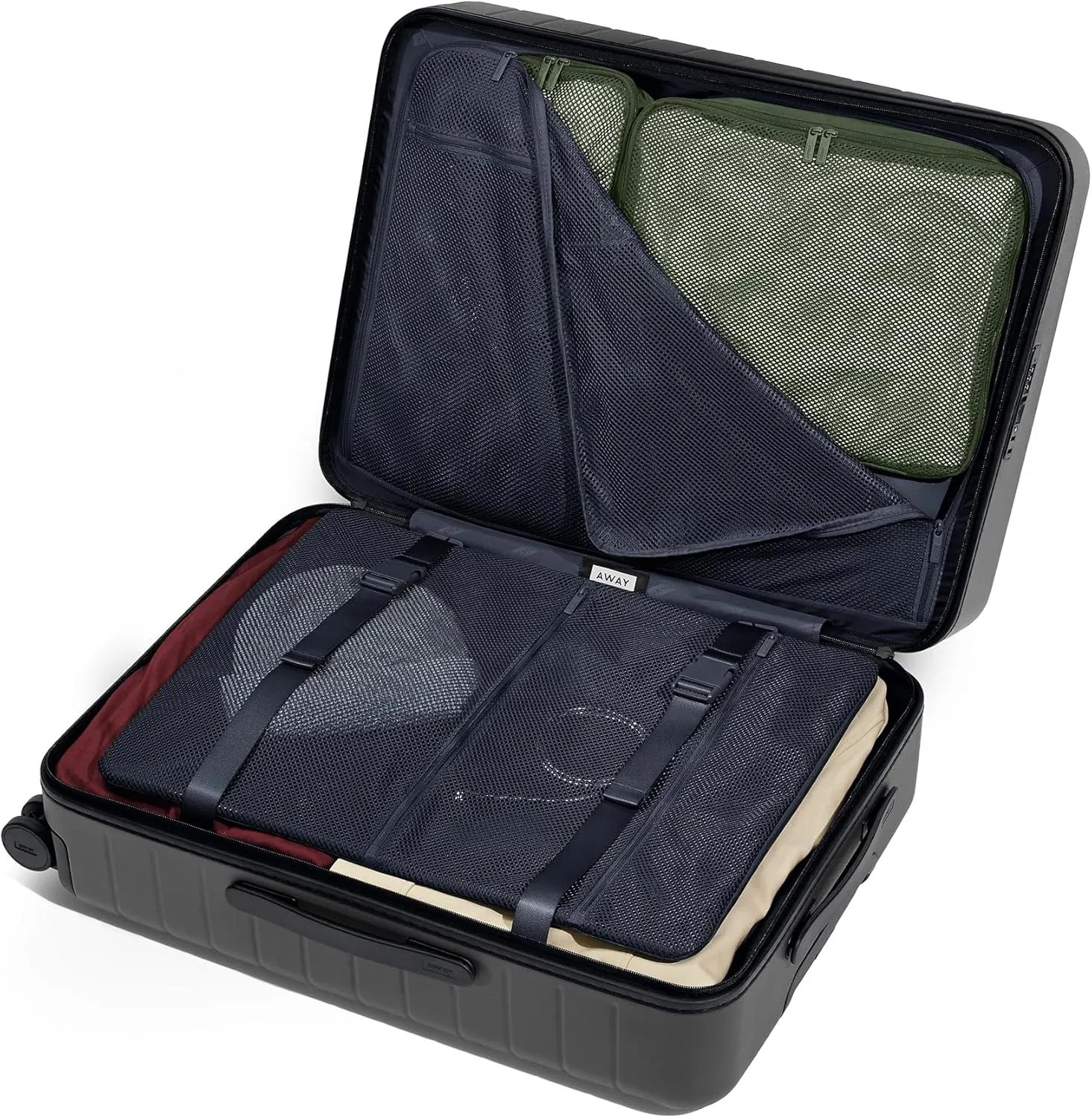 Away Medium Checked Luggage, Lightweight Hard Shell Suitcase with Spinner Wheels, Durable Rolling Luggage, TSA Lock, 26 Inch, Jet Black