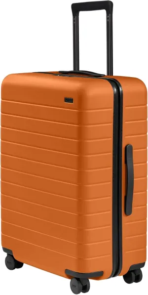 Away Medium Checked Luggage, Lightweight Hard Shell Suitcase with Spinner Wheels, Durable Rolling Luggage, TSA Lock, 26 Inch, Sorbet Orange