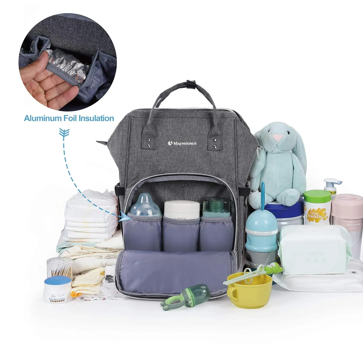 Baby Backpack Diaper Bag with Portable Changing Pad Multifunctional Large Unisex Nappy Changing Bags with Insulated Pockets,Grey