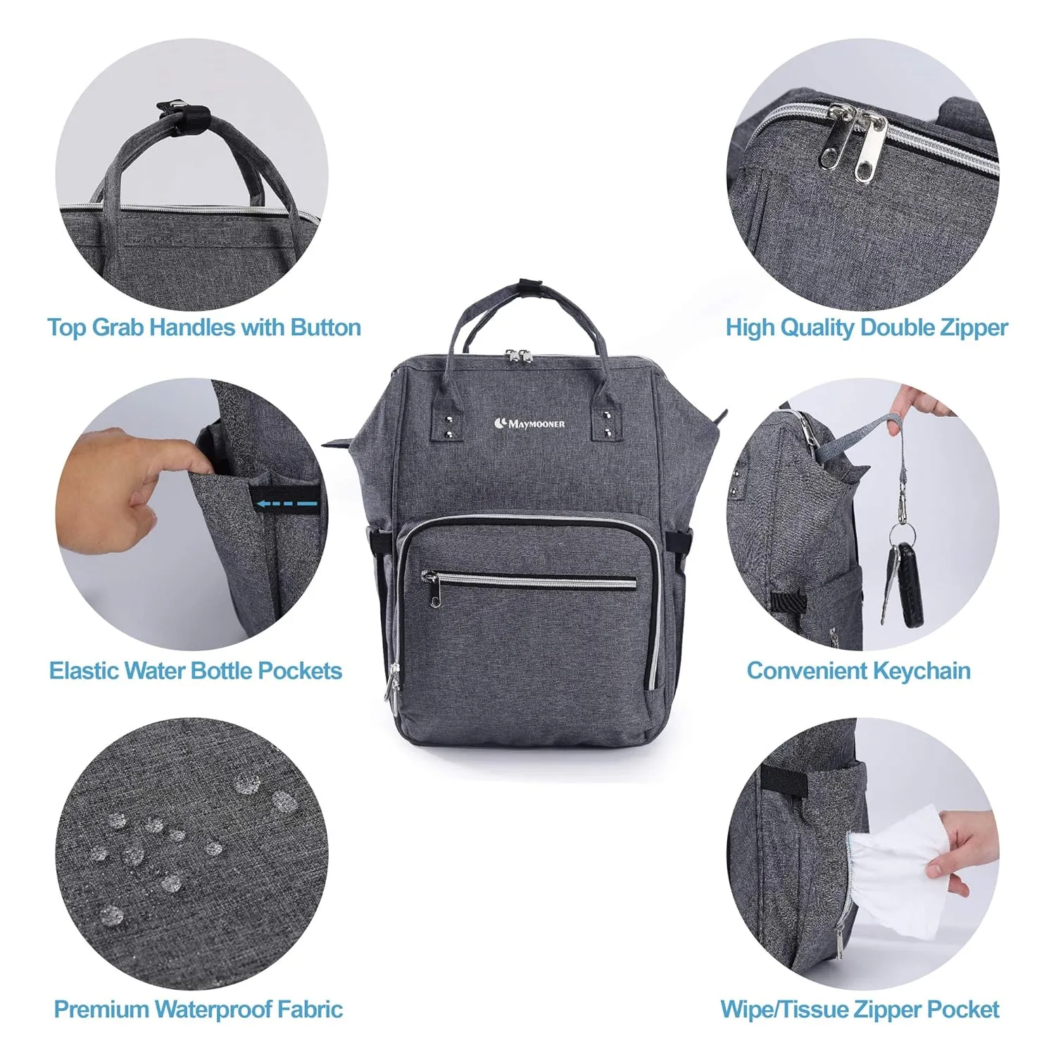 Baby Backpack Diaper Bag with Portable Changing Pad Multifunctional Large Unisex Nappy Changing Bags with Insulated Pockets,Grey
