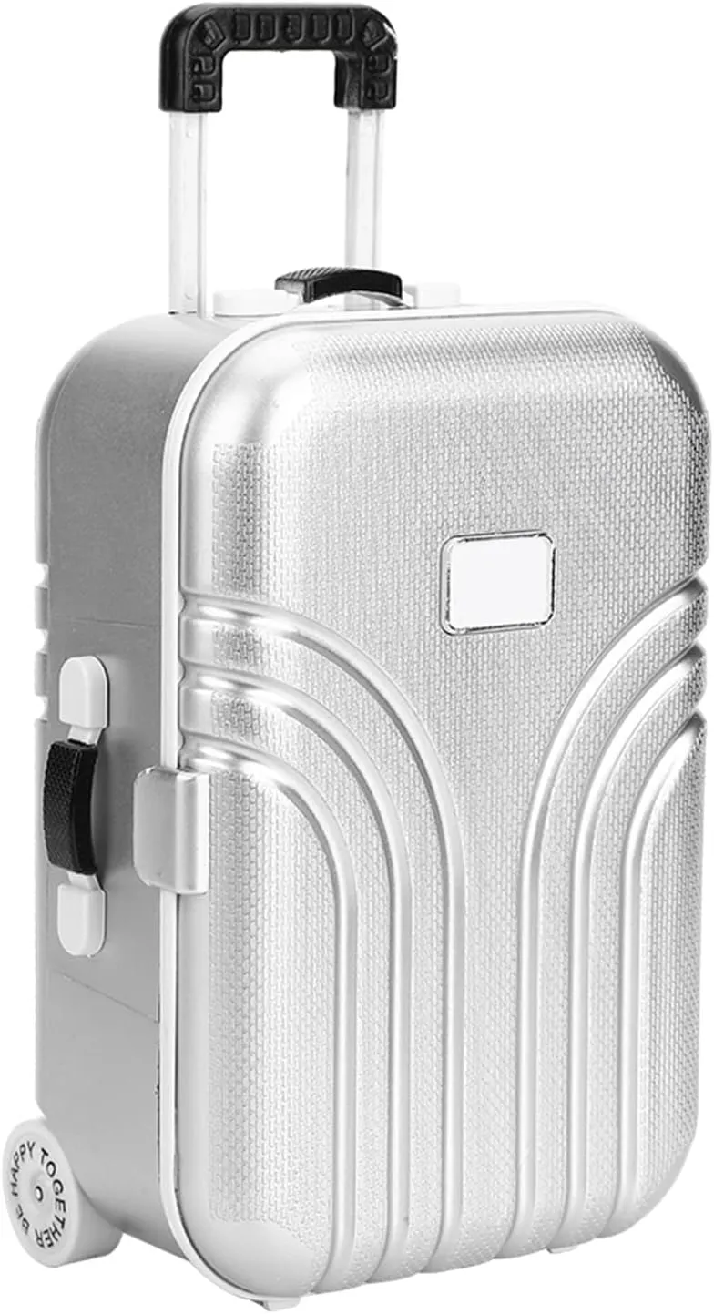 Baby Suitcase Toy, Cute Plastic Dolls Travel Suitcase Mini Size 6.1 x 4.1 x 2.8 inch Trolley Case Carry On Luggage Simulation Rolling Suitcase Toy(Silver)