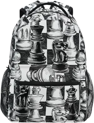 Backpack Black White Chess Board Bookbag Daypack Travel Hiking Camping School Laptop Bag