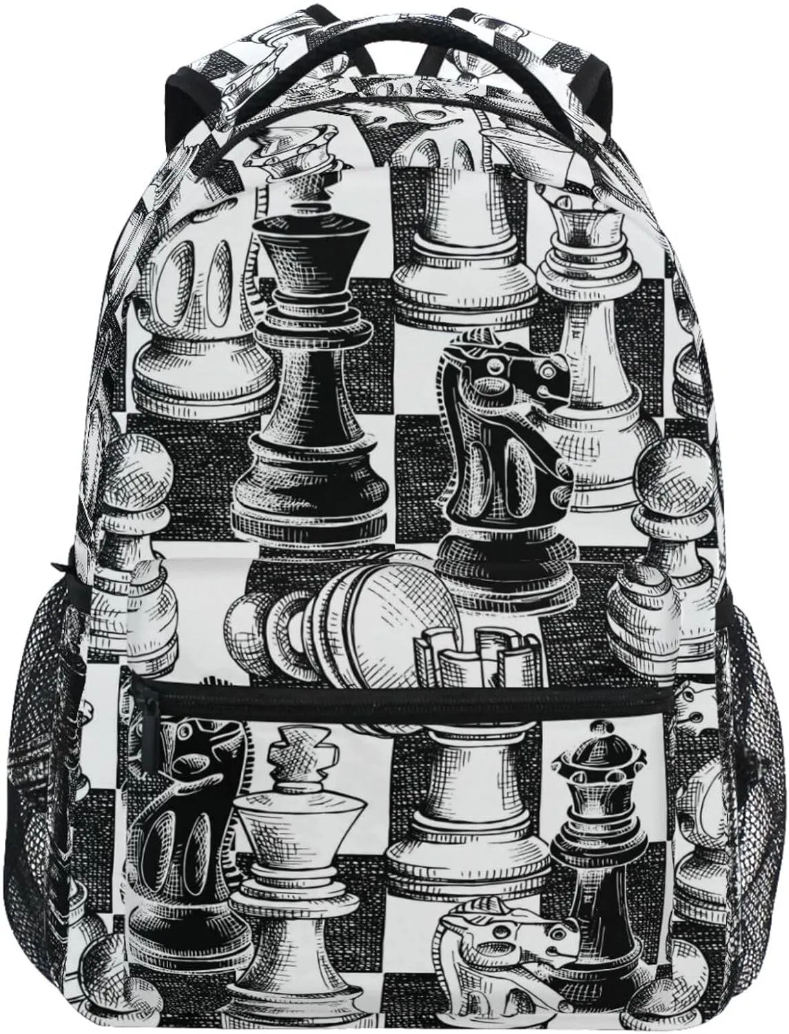 Backpack Black White Chess Board Bookbag Daypack Travel Hiking Camping School Laptop Bag