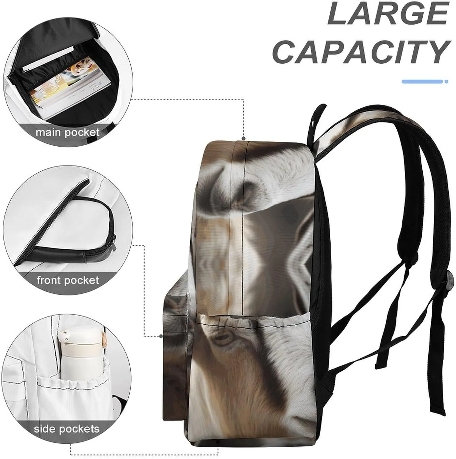 Backpack for Men Women Daypack Waterproof Animals Goat Computer Bag Business Work Bag for Travel, 42x30x15cm