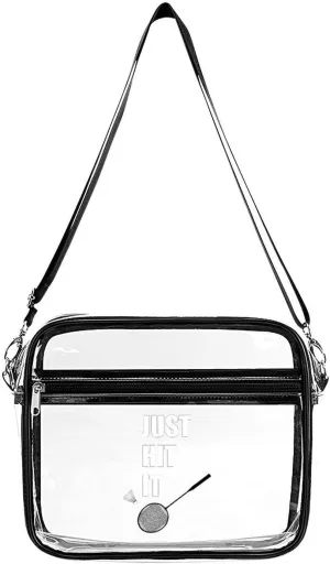 Badminton Just Hit It Large Clear Stadium Bag Clear Mini Messenger Bags with 2 Compartments Crossbody Bag