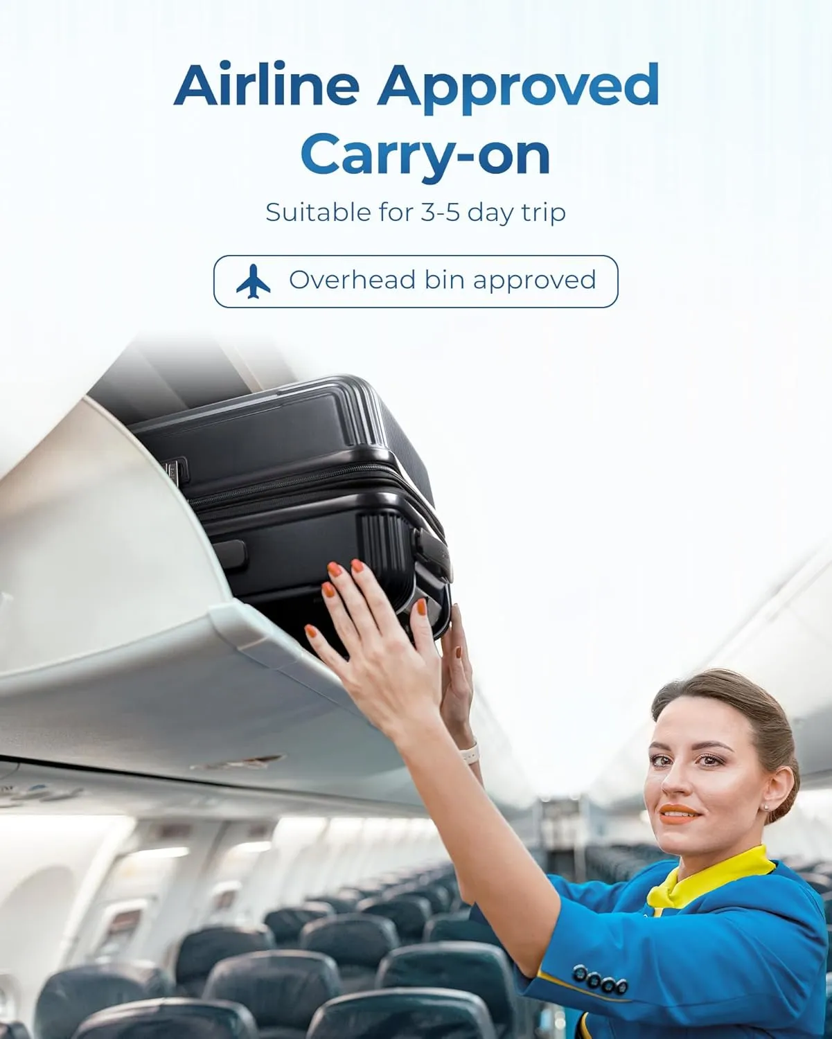 BAGSMART Carry On Luggage 22x14x9 Airline Approved with Spinner Wheels,100% PC Hardside Expandable Luggage with TSA Lock for Trips, 20 Inch Rolling Suitcases for Men Women,Black