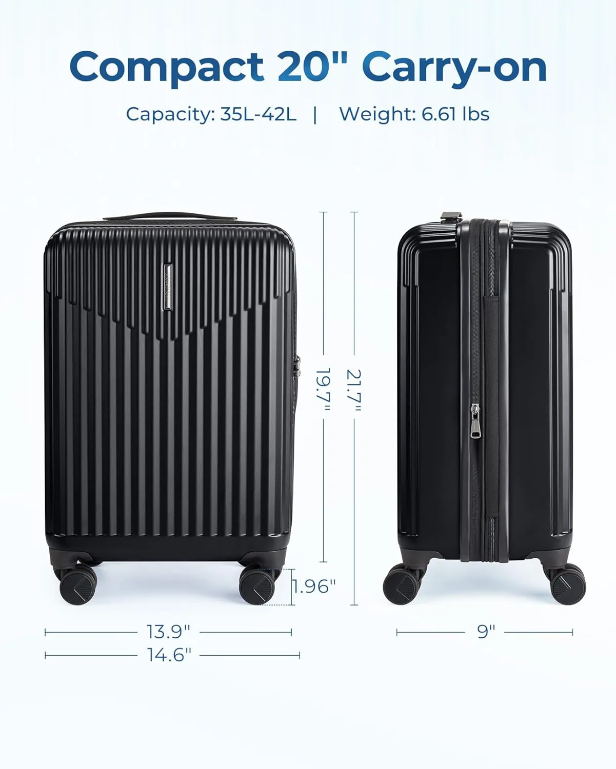 BAGSMART Carry On Luggage 22x14x9 Airline Approved with Spinner Wheels,100% PC Hardside Expandable Luggage with TSA Lock for Trips, 20 Inch Rolling Suitcases for Men Women,Black