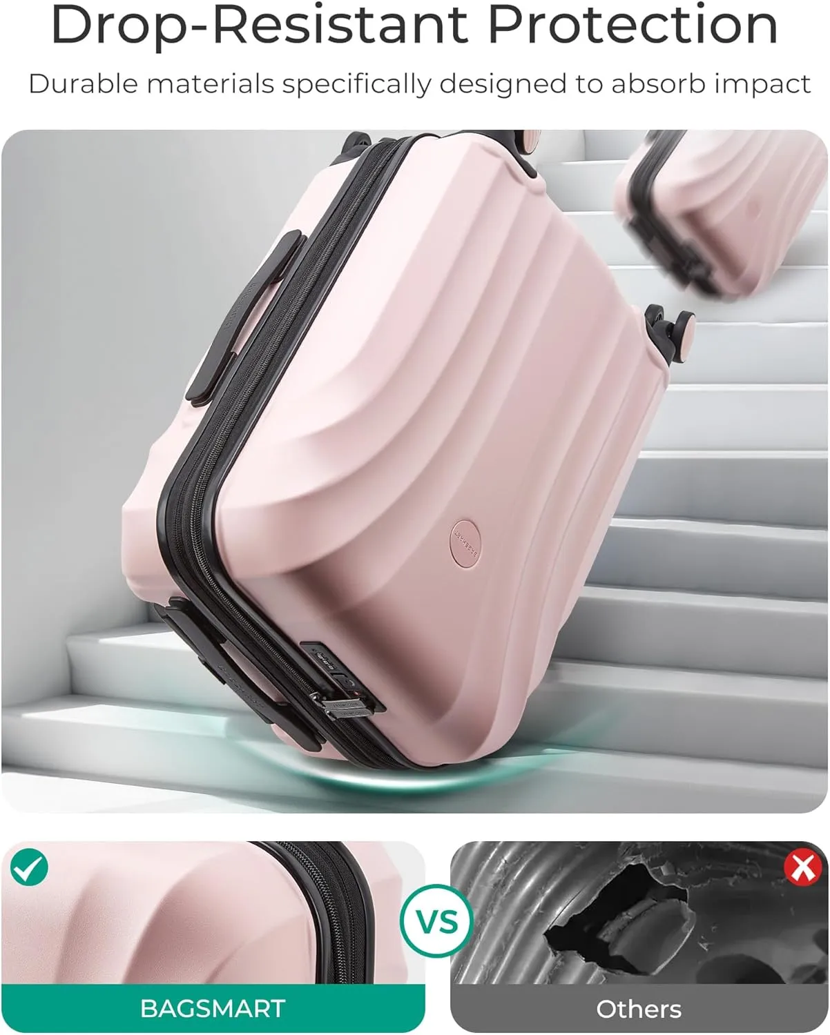 BAGSMART Carry On Luggage 22x14x9 Airline Approved with TSA Lock, Expandable Hard Shell Suitcase with Spinner Wheels, Lightweight 20 Inch Travel Rolling Carry-On Luggage, Pink