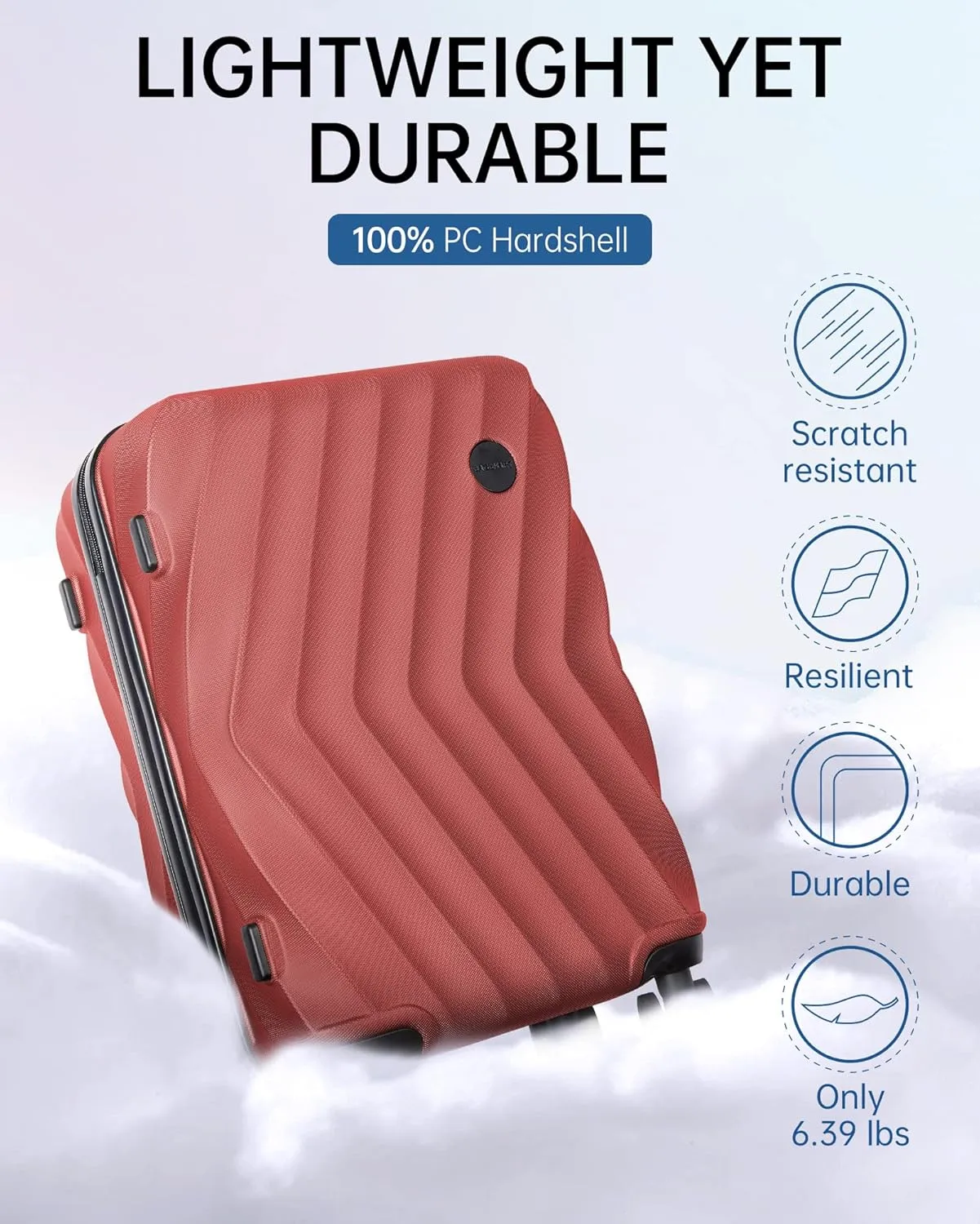 BAGSMART Carry On Luggage, PC Hardside Suitcase Airline Approved, 20 Inch Carryon Luggage with Spinner Wheels, Travel Luggage Hard Shell Lightweight Rolling Suitcases for Men Women,Red