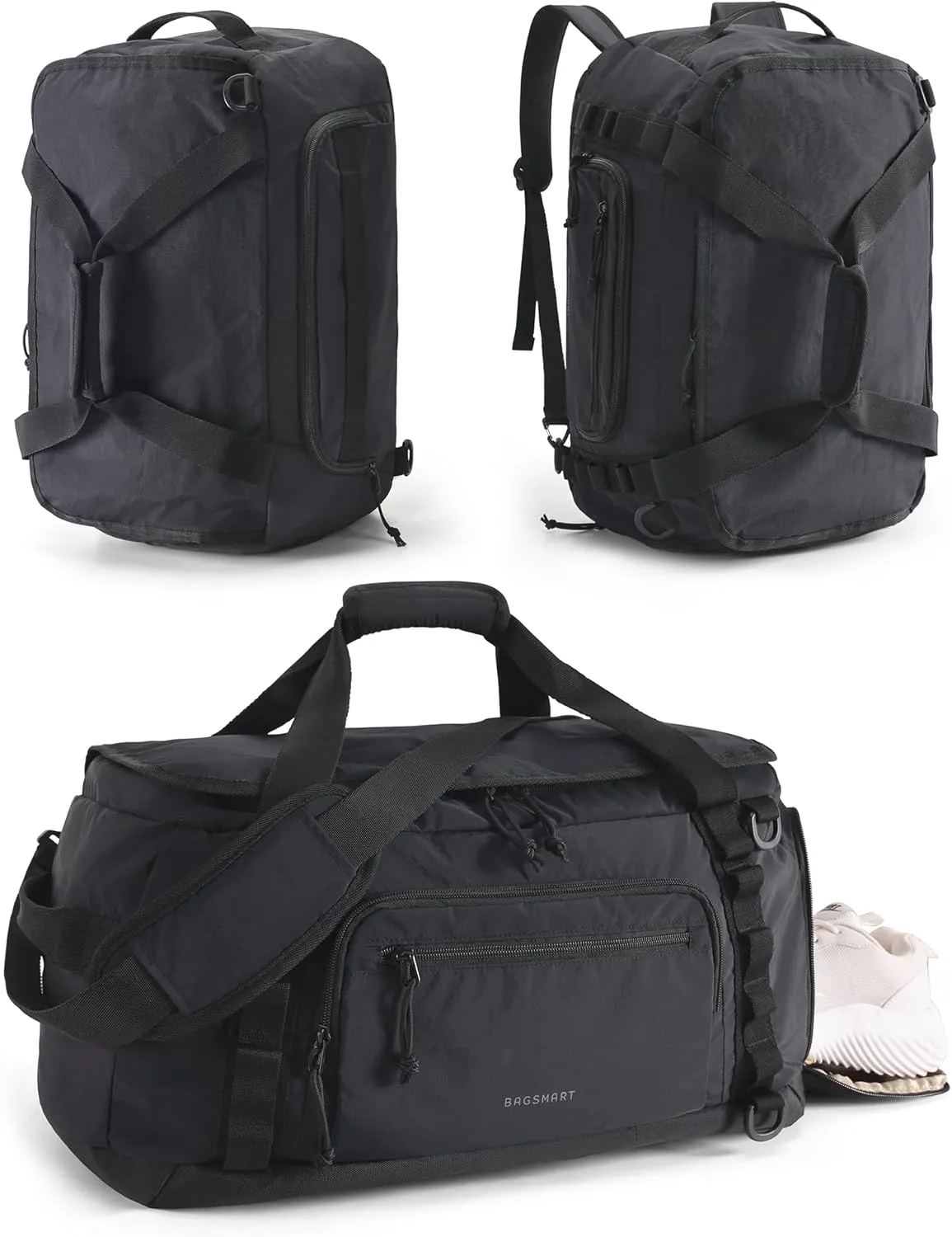 BAGSMART Gym Backpack for Men Sports & Weekend Travel, 4-in-1 Convertible Travel Duffle Bag with Shoes Compartment & Wet Pocket, 38L Gym Bag for Women, Black