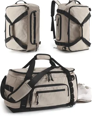 BAGSMART Gym Backpack for Men Sports & Weekend Travel, 4-in-1 Convertible Travel Duffle Bag with Shoes Compartment & Wet Pocket, 38L Gym Bag for Women, Camel